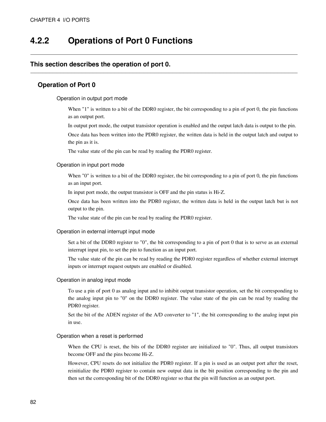 Fujitsu MB89202, F202RA manual Operations of Port 0 Functions 