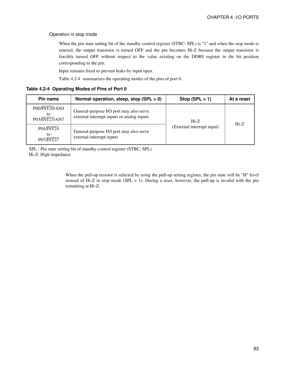 Fujitsu F202RA, MB89202 manual Operation in stop mode 