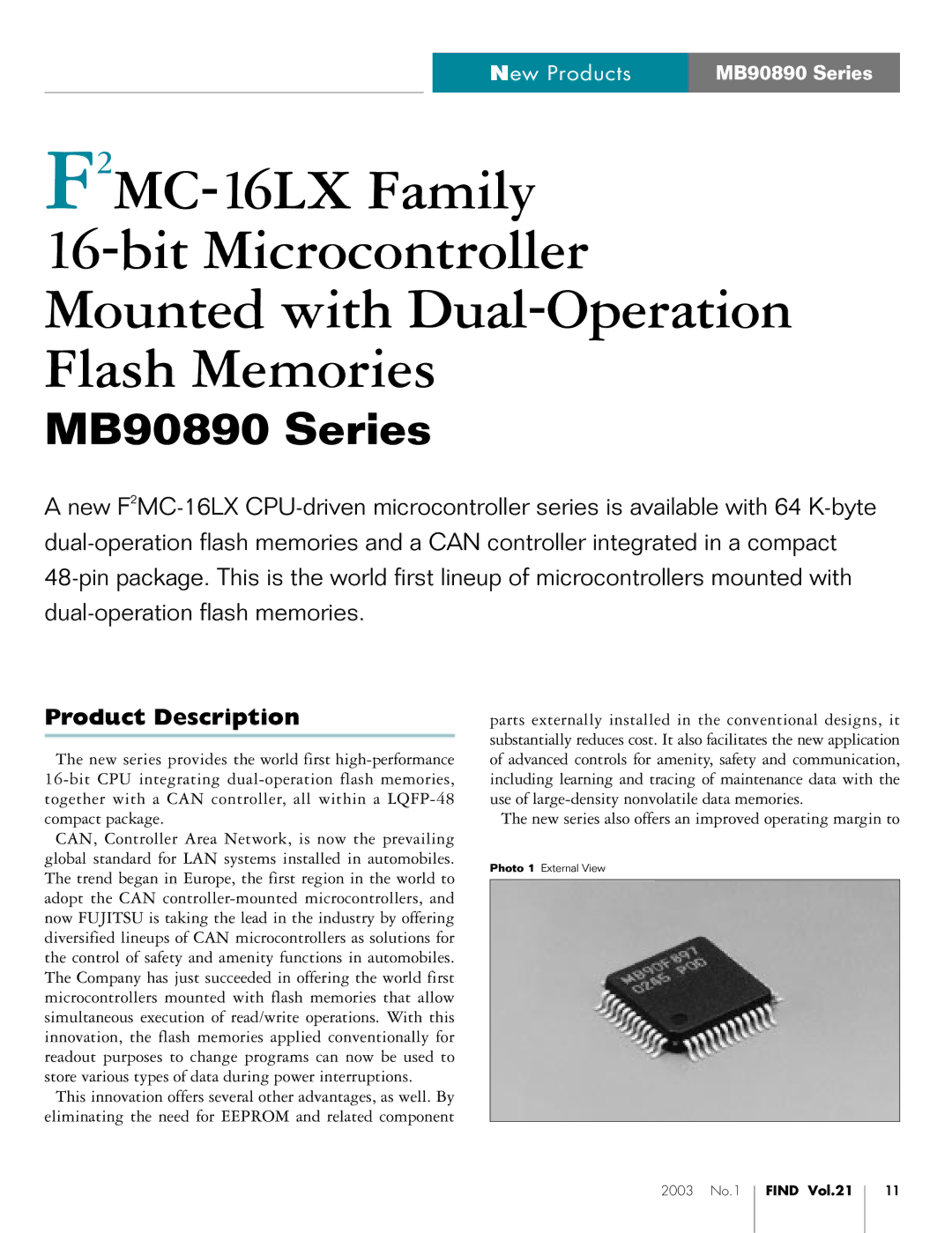 Fujitsu MB90890 manual F2MC-16LX Family, Product Description 