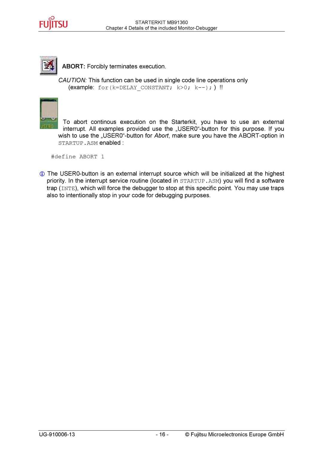 Fujitsu MB91360 manual STARTUP.ASM enabled #define Abort 
