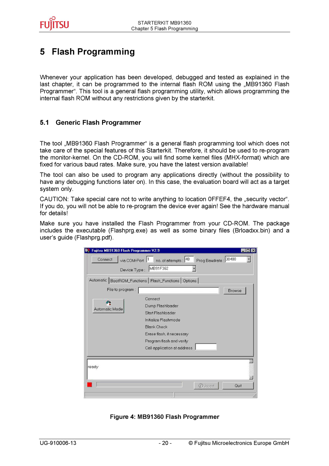 Fujitsu MB91360 manual Flash Programming, Generic Flash Programmer 