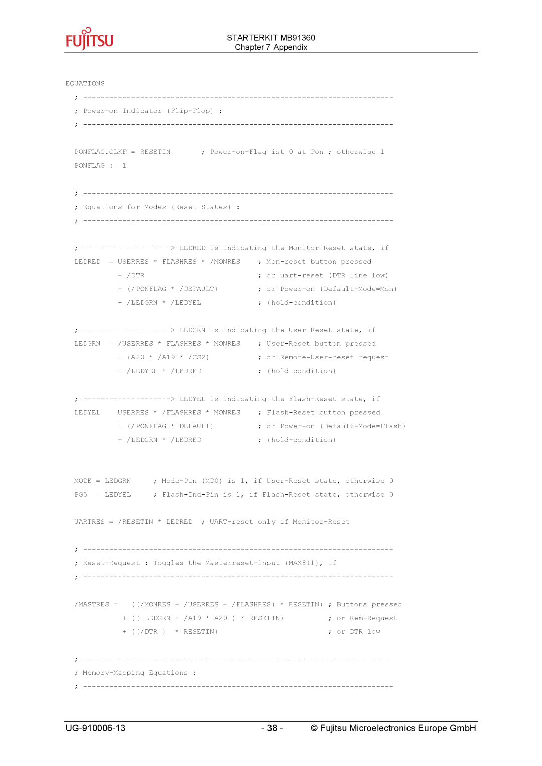 Fujitsu MB91360 manual Equations 