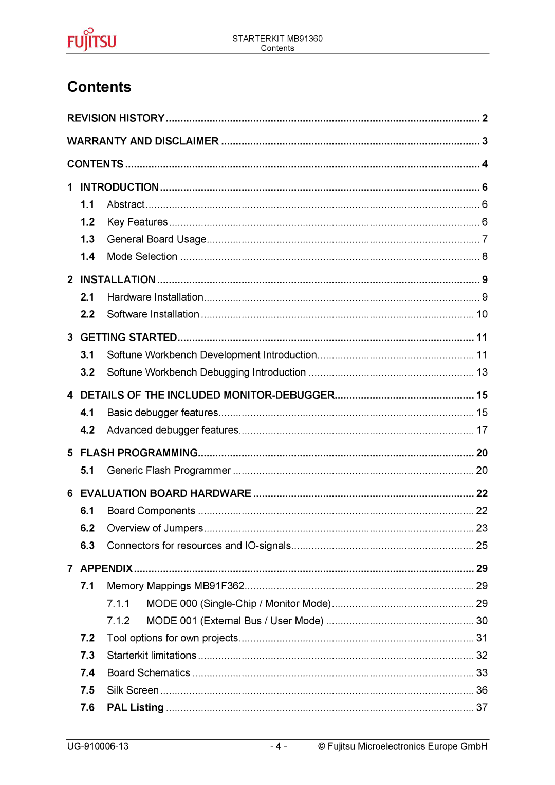 Fujitsu MB91360 manual Contents 