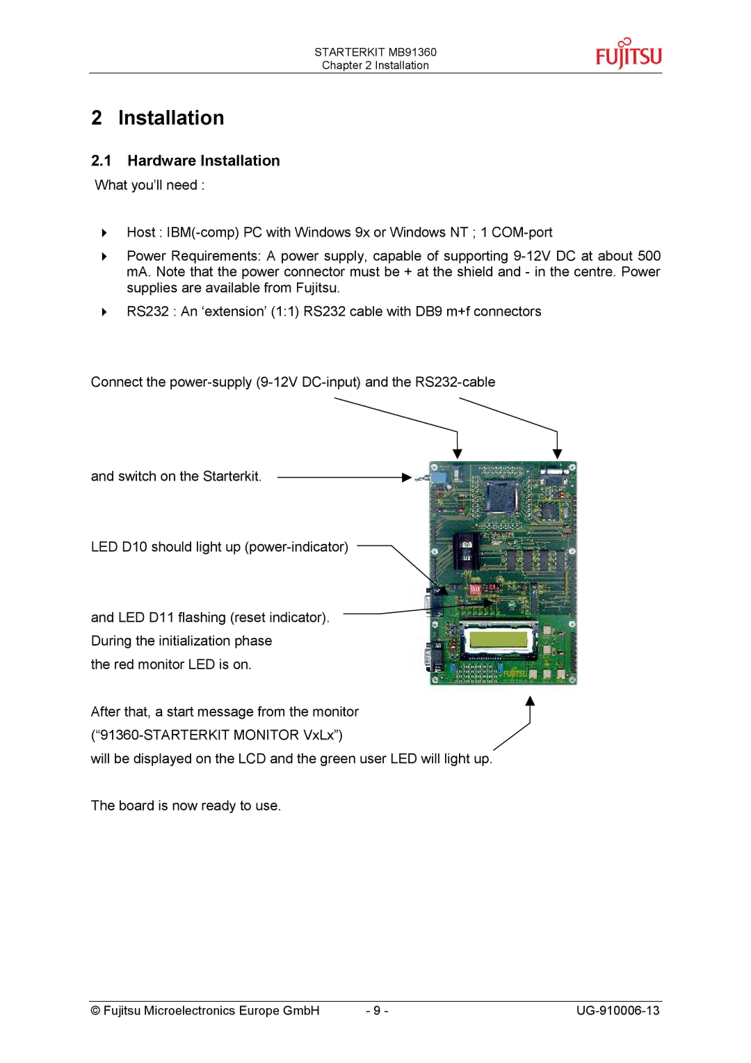 Fujitsu MB91360 manual Hardware Installation 