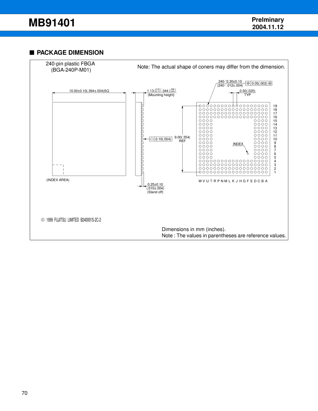 Fujitsu MB91401 manual Package Dimension 