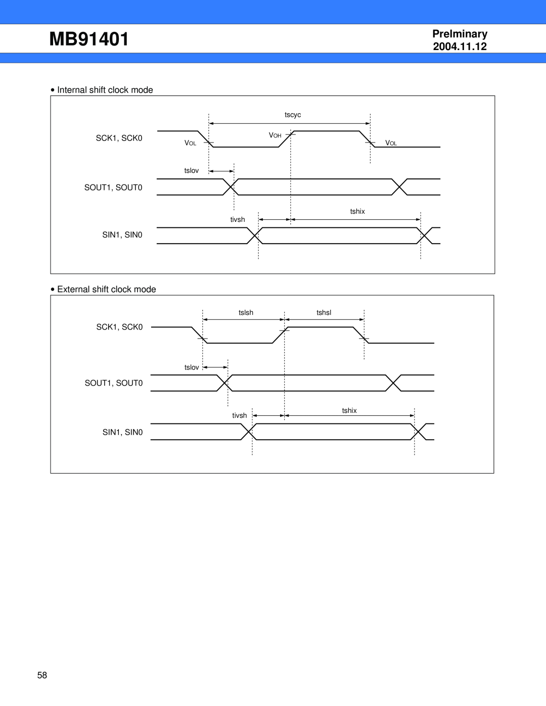 Fujitsu MB91401 manual Prelminary, 2004.11.12, SCK1, SCK0, SOUT1, SOUT0, SIN1, SIN0 