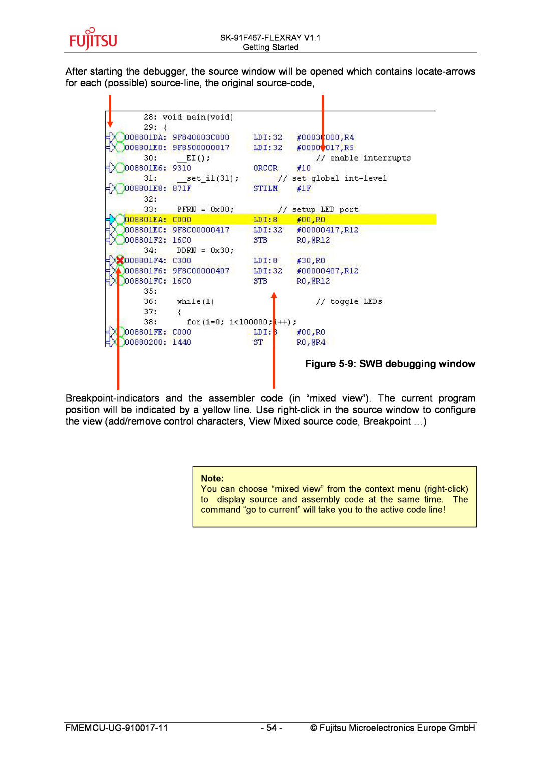 Fujitsu MB91460 SERIES, MB88121 SERIES manual 9 SWB debugging window 
