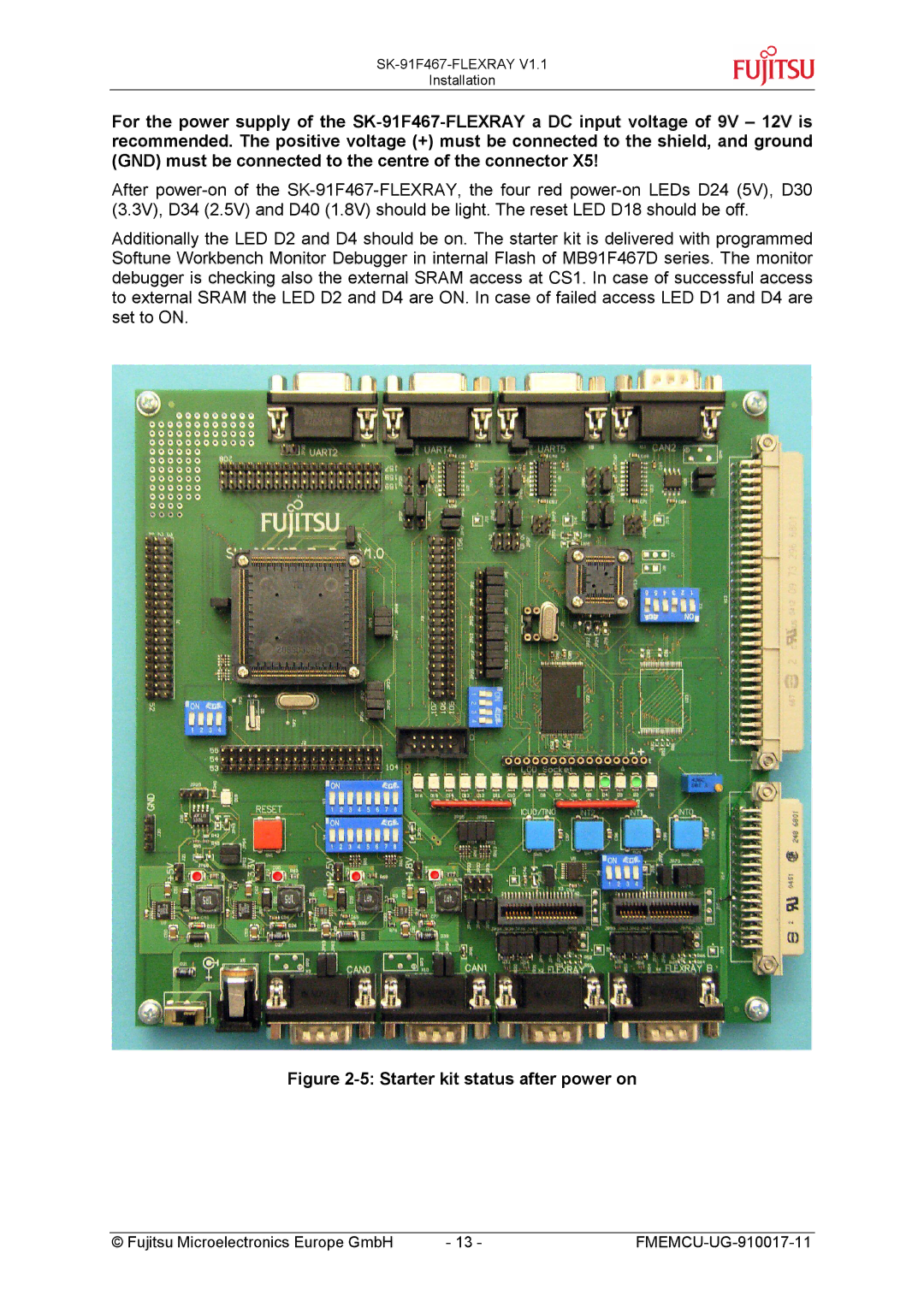 Fujitsu MB88121 SERIES, MB91460 SERIES manual Starter kit status after power on 