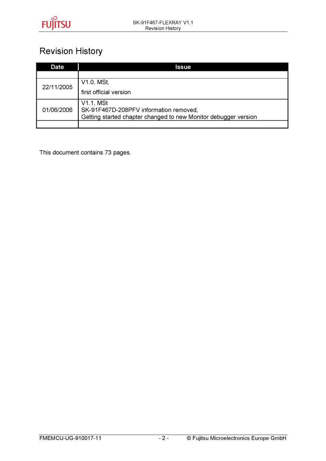 Fujitsu MB91460 SERIES, MB88121 SERIES manual Revision History, Date Issue 