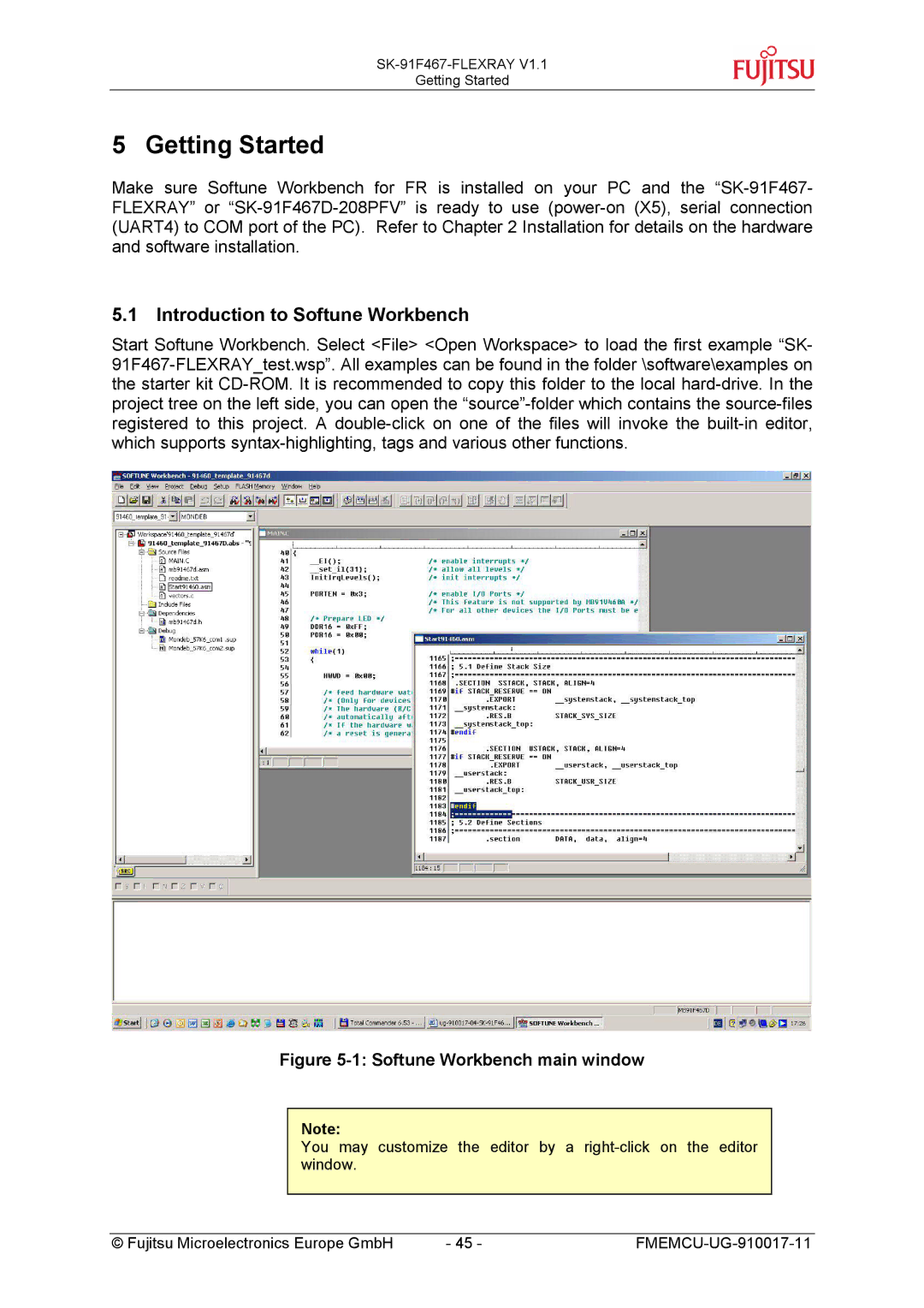 Fujitsu MB88121 SERIES, MB91460 SERIES manual Introduction to Softune Workbench, Softune Workbench main window 