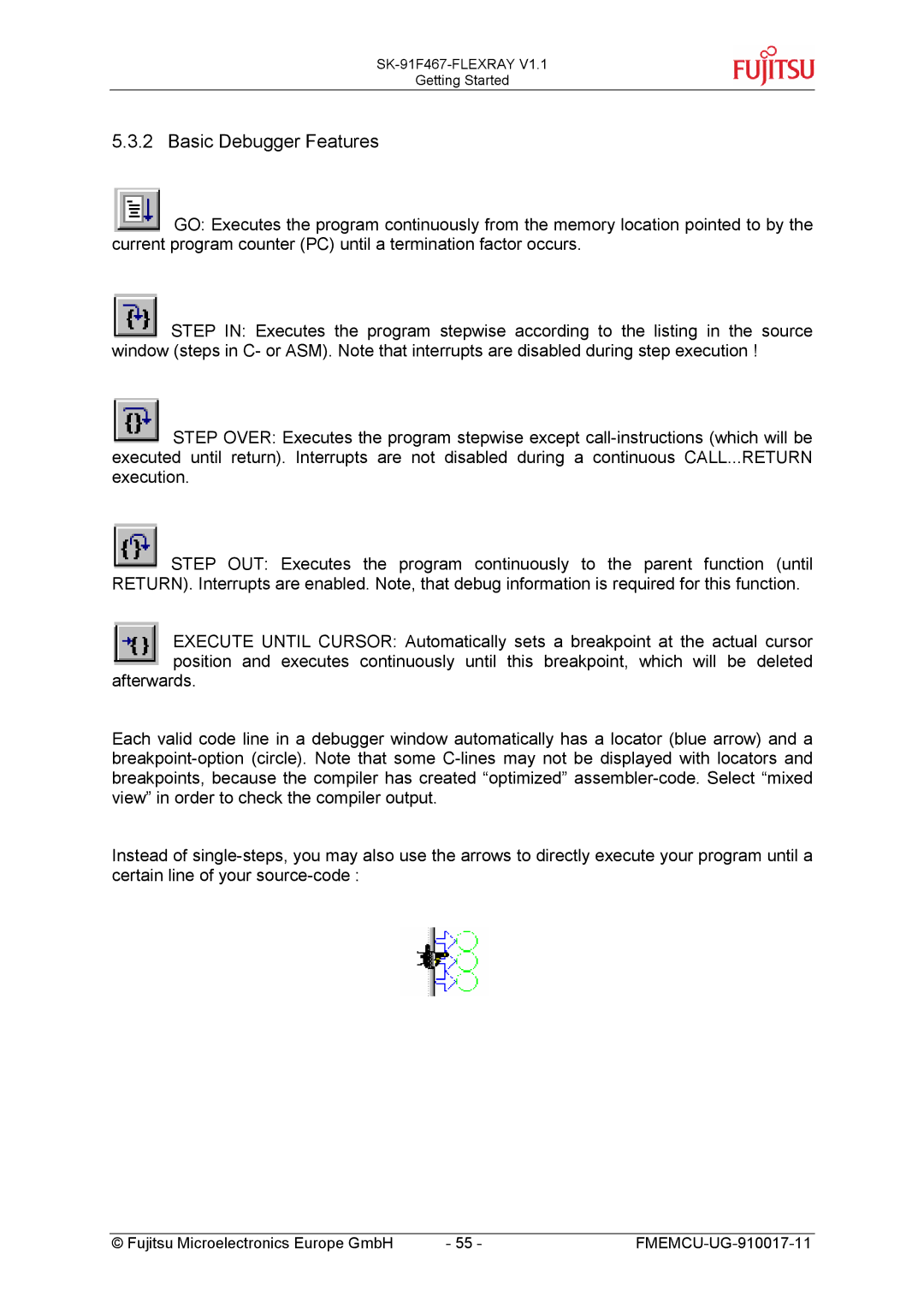 Fujitsu MB88121 SERIES, MB91460 SERIES manual Basic Debugger Features 