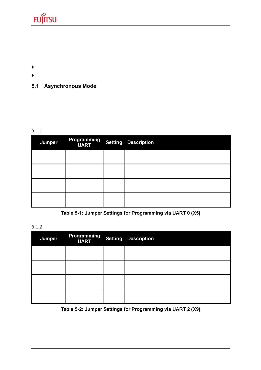 Fujitsu MB96300 manual Programming the internal Flash memory, Asynchronous Mode, Jumper Settings for Programming via Uart 0 