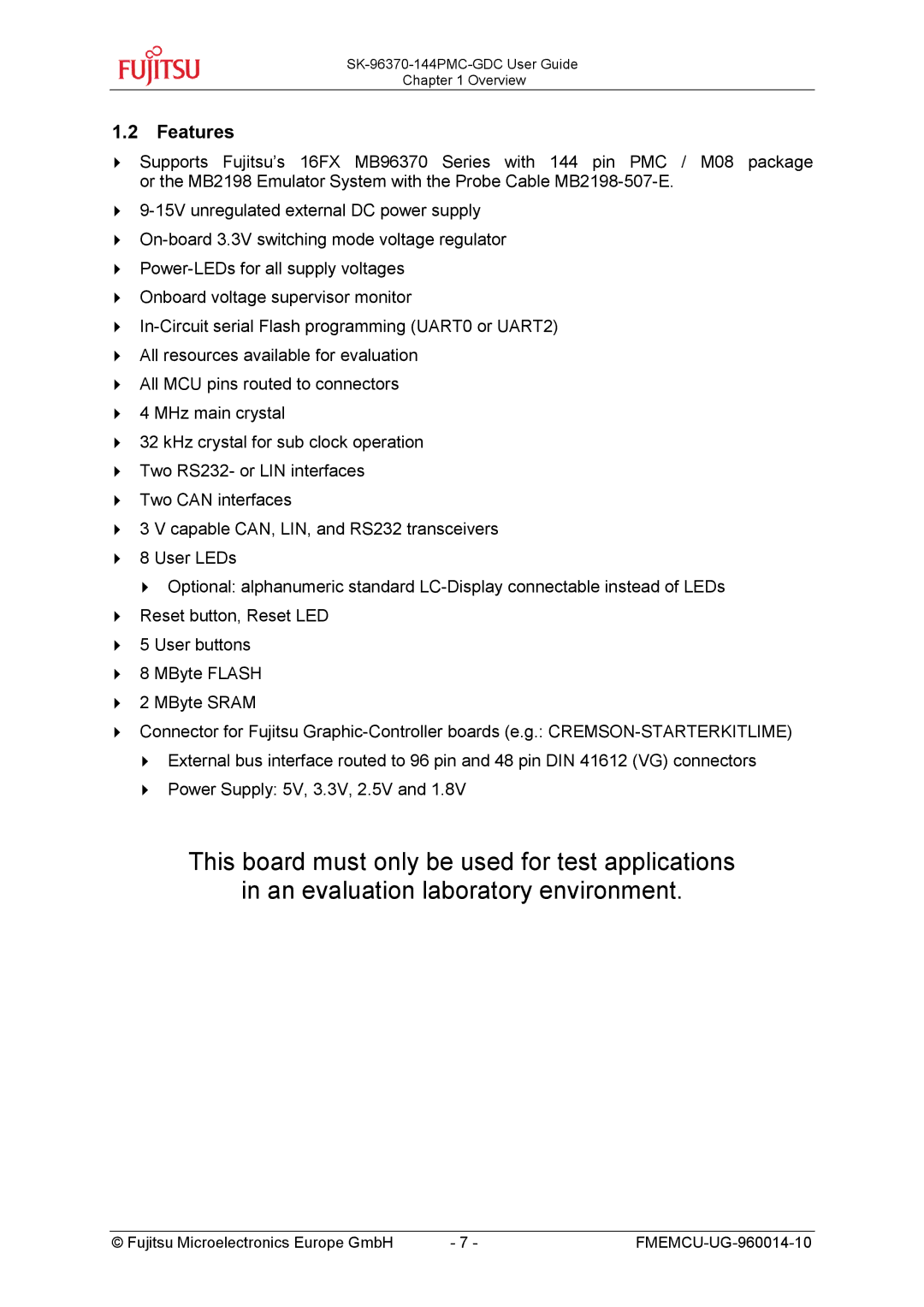 Fujitsu MB96300 manual Features 