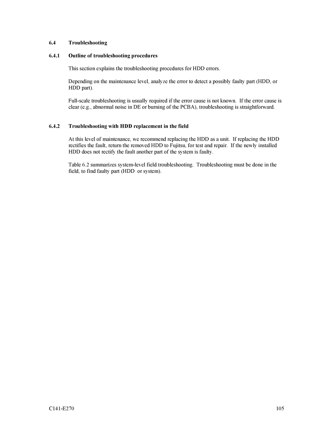 Fujitsu MBA3073NC Troubleshooting Outline of troubleshooting procedures, Troubleshooting with HDD replacement in the field 