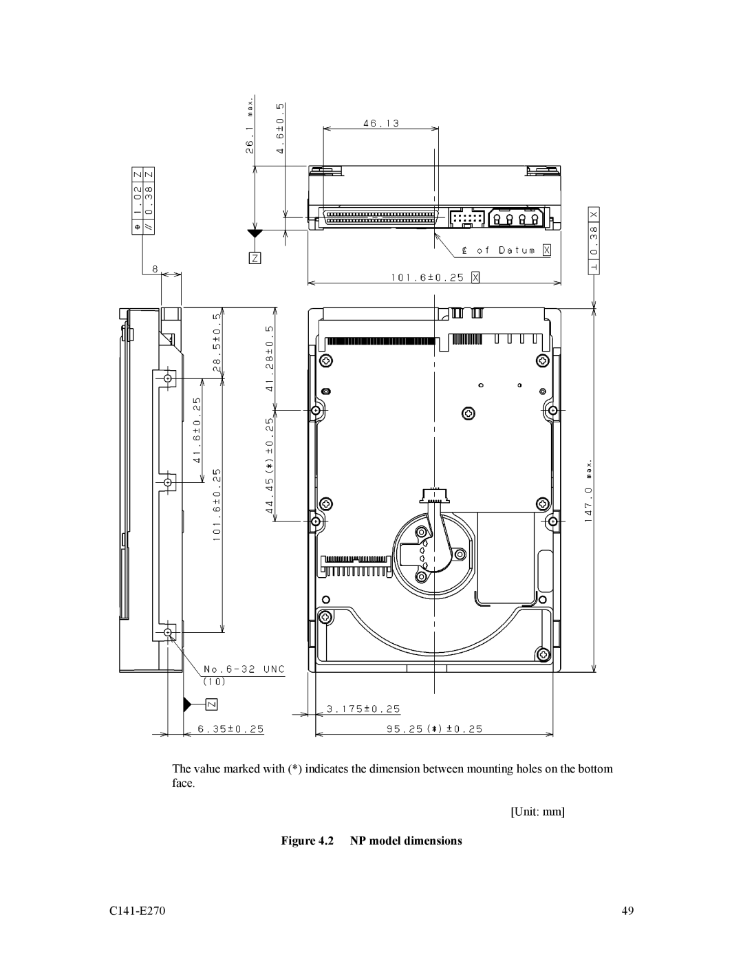 Fujitsu MBA3147NP, MBA3073NP, MBA3073NC, MBA3300NP, MBA3147NC, MBA3300NC manual NP model dimensions 