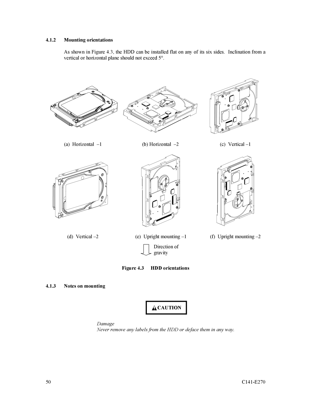 Fujitsu MBA3073NP, MBA3073NC, MBA3300NP, MBA3147NC, MBA3300NC, MBA3147NP manual Mounting orientations, HDD orientations 