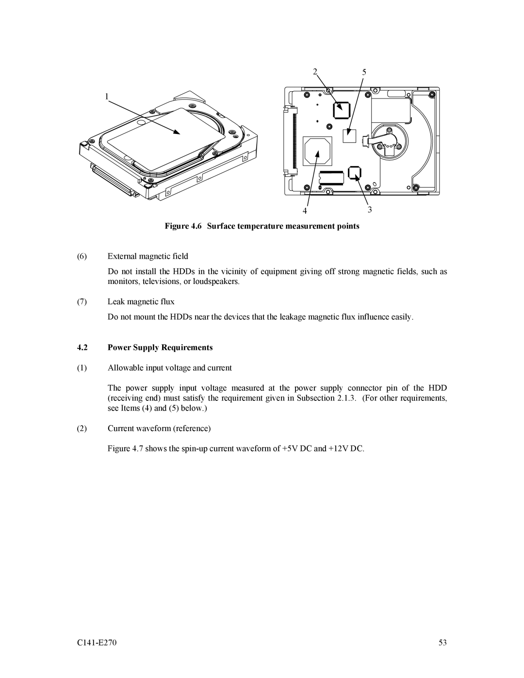 Fujitsu MBA3147NC, MBA3073NP, MBA3073NC, MBA3300NP, MBA3300NC, MBA3147NP manual Surface temperature measurement points 