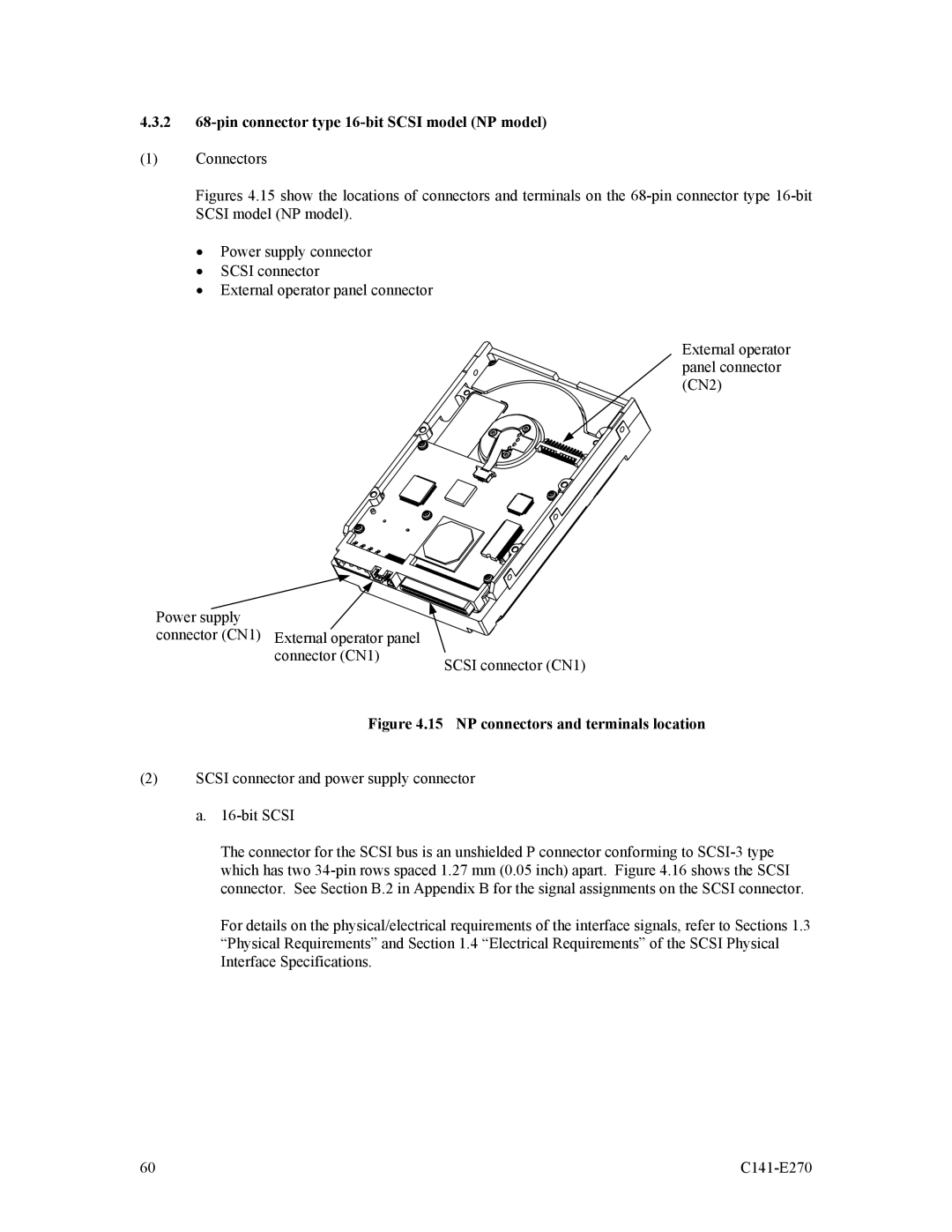 Fujitsu MBA3300NC, MBA3073NP manual 2 68-pin connector type 16-bit Scsi model NP model, NP connectors and terminals location 