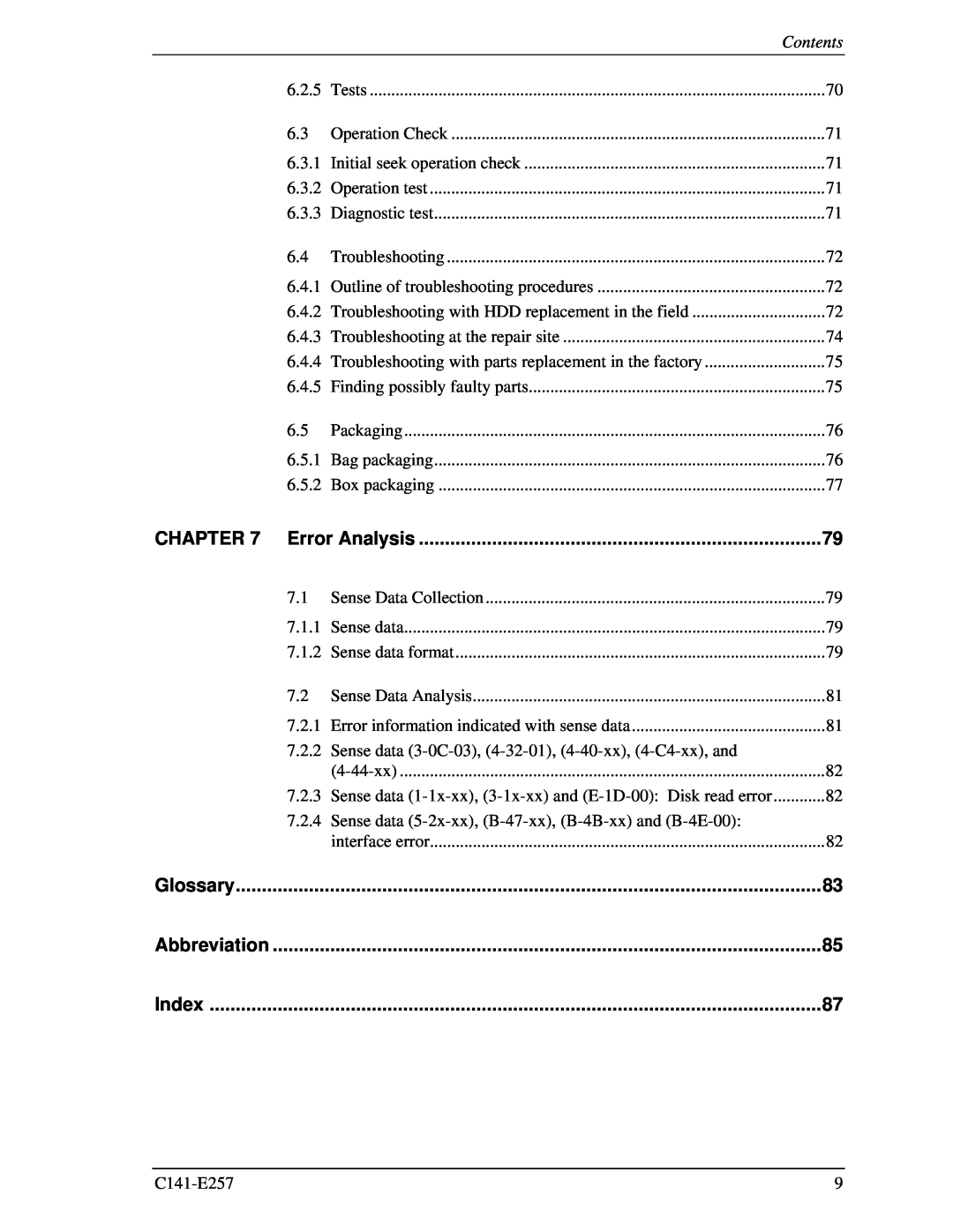 Fujitsu MBB2073RC, MBB2147RC manual Error Analysis, Chapter, Contents 