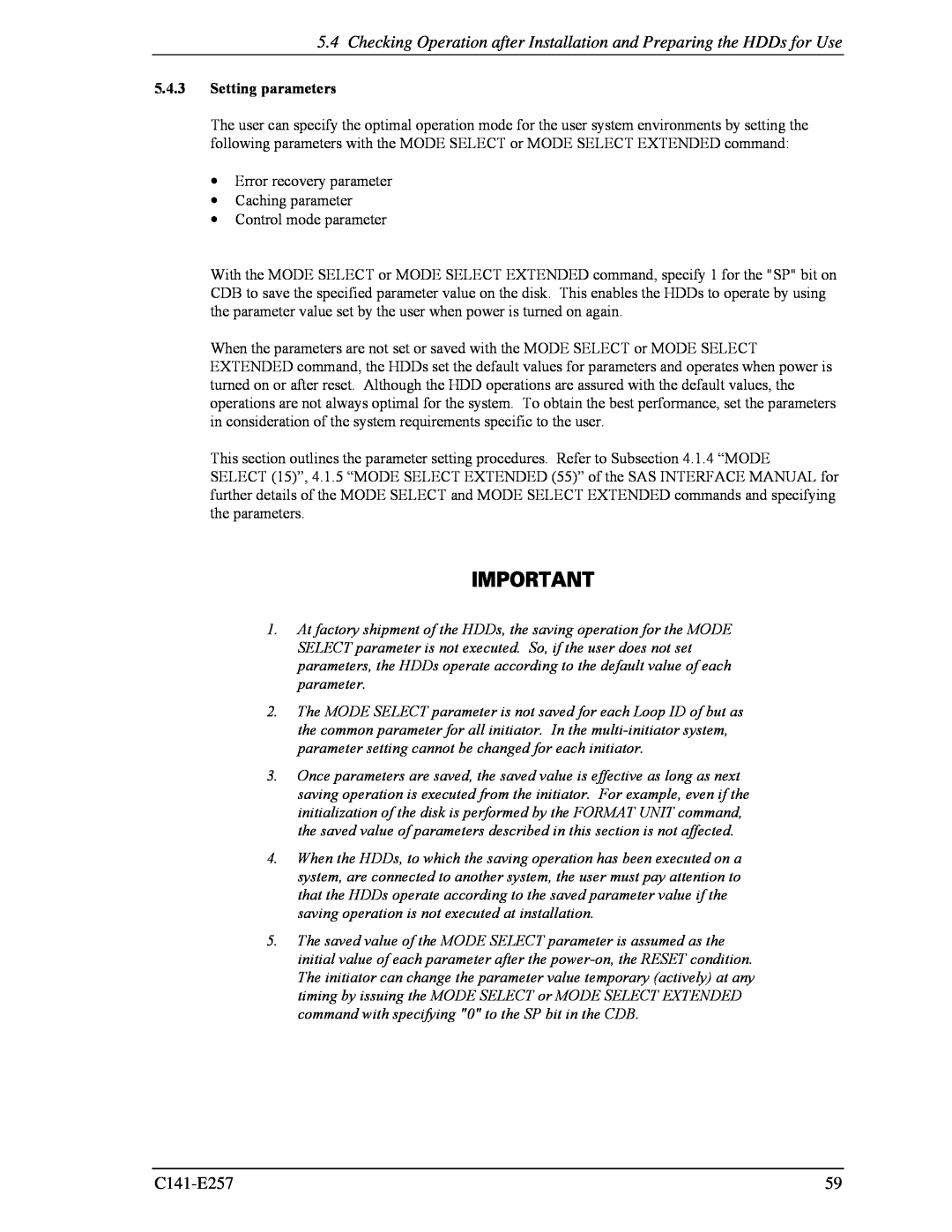 Fujitsu MBB2073RC, MBB2147RC manual Setting parameters 