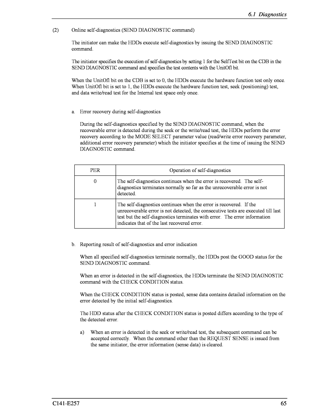 Fujitsu MBB2073RC, MBB2147RC manual Diagnostics, Operation of self-diagnostics 