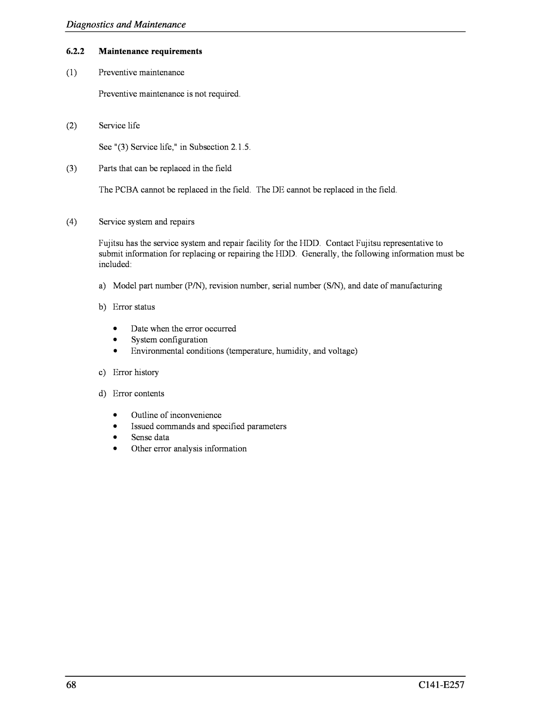 Fujitsu MBB2147RC, MBB2073RC manual Diagnostics and Maintenance, Maintenance requirements 