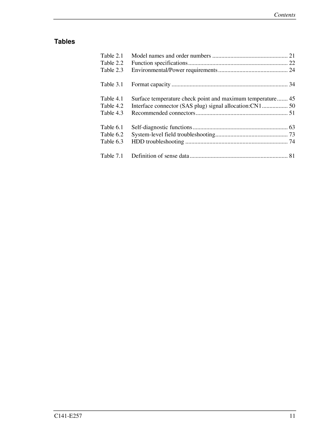 Fujitsu MBB2073RC, MBB2147RC manual Tables 