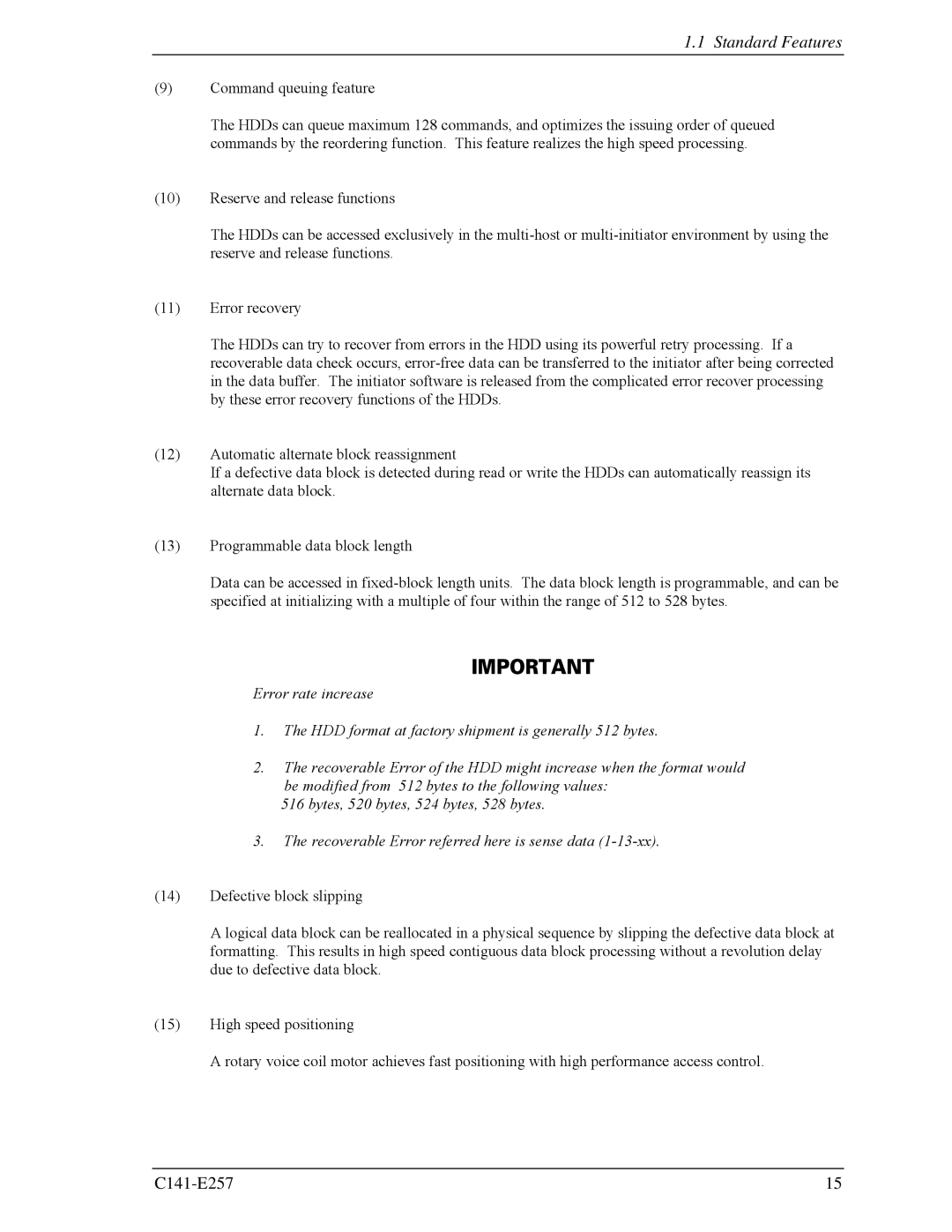 Fujitsu MBB2073RC, MBB2147RC manual Standard Features 