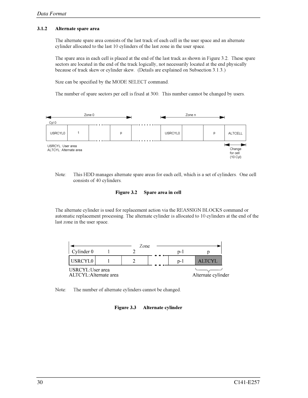 Fujitsu MBB2147RC, MBB2073RC manual Alternate spare area, Spare area in cell 