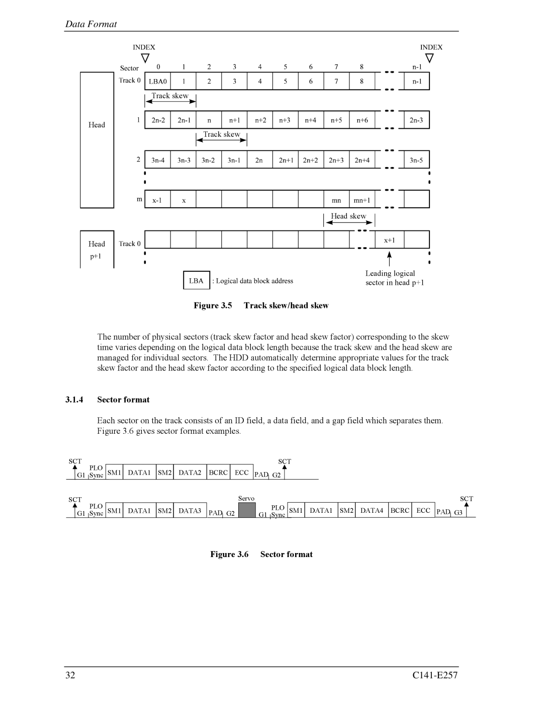 Fujitsu MBB2147RC, MBB2073RC manual Track skew/head skew, Sector format 