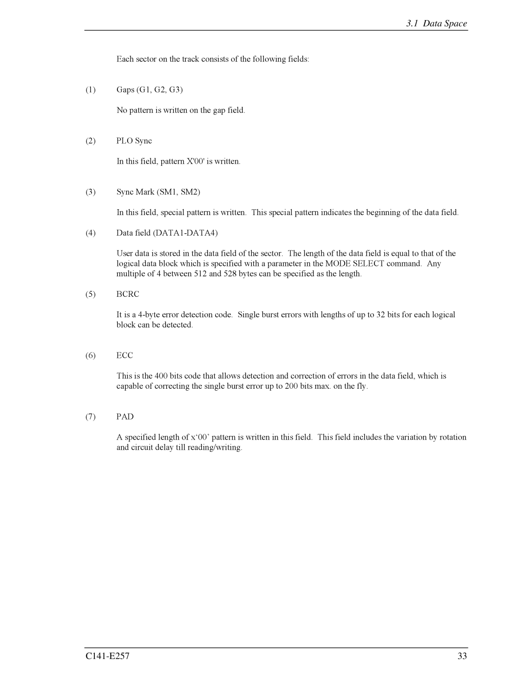 Fujitsu MBB2073RC, MBB2147RC manual Data Space 