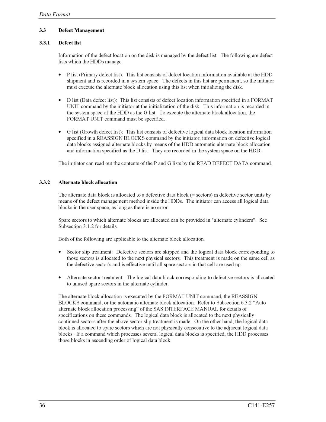 Fujitsu MBB2147RC, MBB2073RC manual Defect Management Defect list, Alternate block allocation 