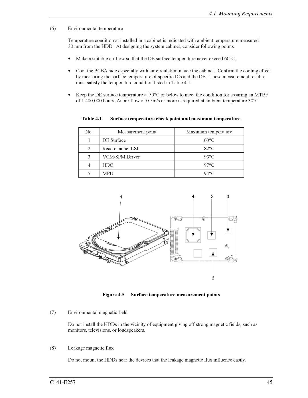 Fujitsu MBB2073RC, MBB2147RC manual Surface temperature check point and maximum temperature, Hdc, Mpu 