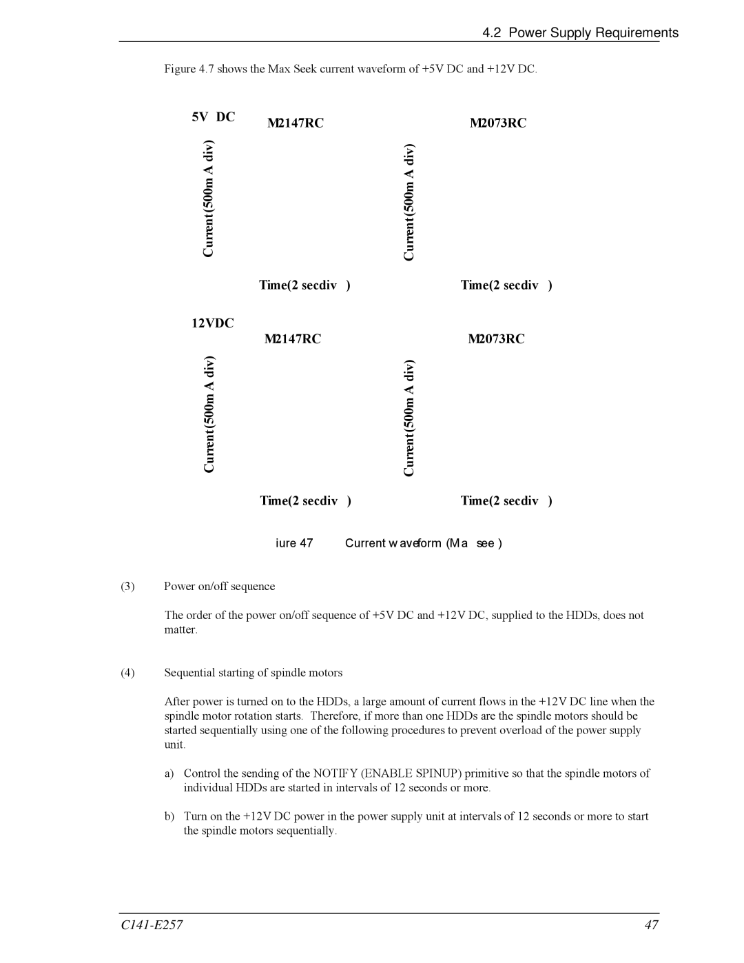 Fujitsu MBB2073RC, MBB2147RC manual Power Supply Requirements, Current waveform Max seek 