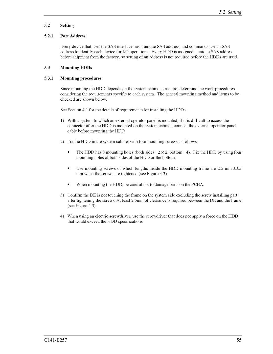 Fujitsu MBB2073RC, MBB2147RC manual Setting Port Address, Mounting HDDs Mounting procedures 