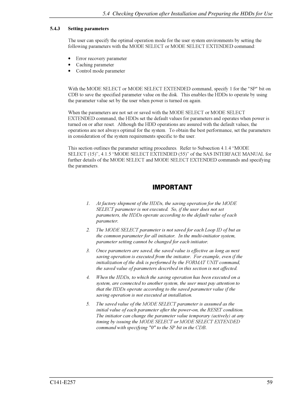 Fujitsu MBB2073RC, MBB2147RC manual Setting parameters 