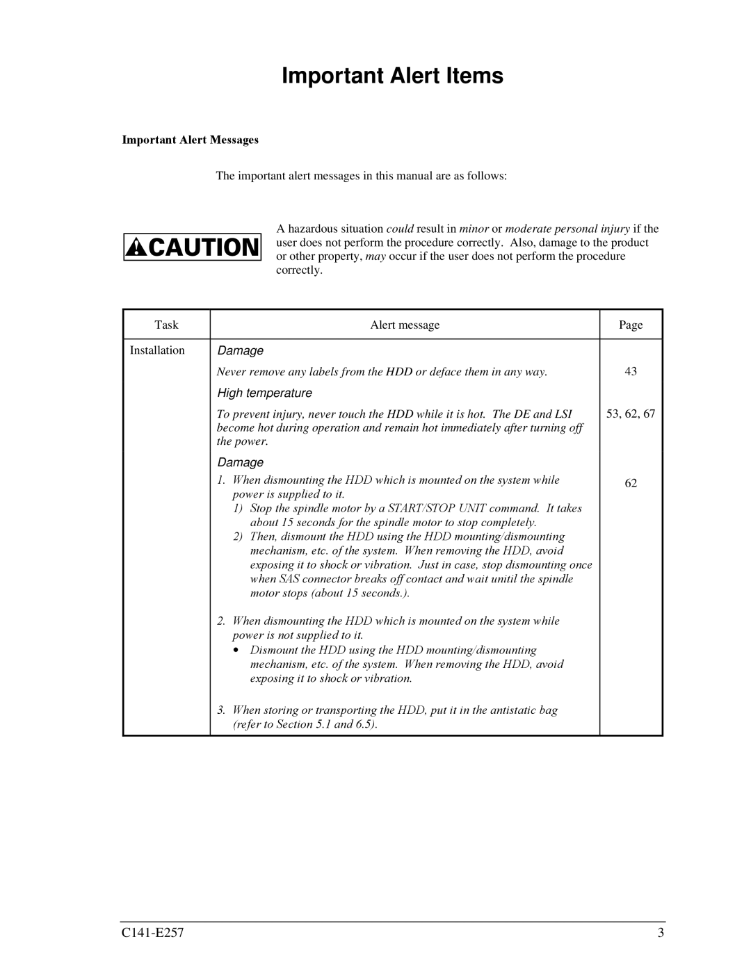 Fujitsu MBB2073RC, MBB2147RC manual Important Alert Items, Important Alert Messages 