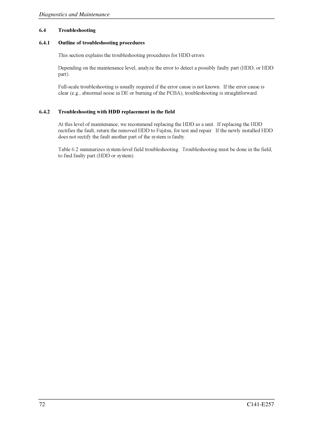 Fujitsu MBB2147RC Troubleshooting Outline of troubleshooting procedures, Troubleshooting with HDD replacement in the field 