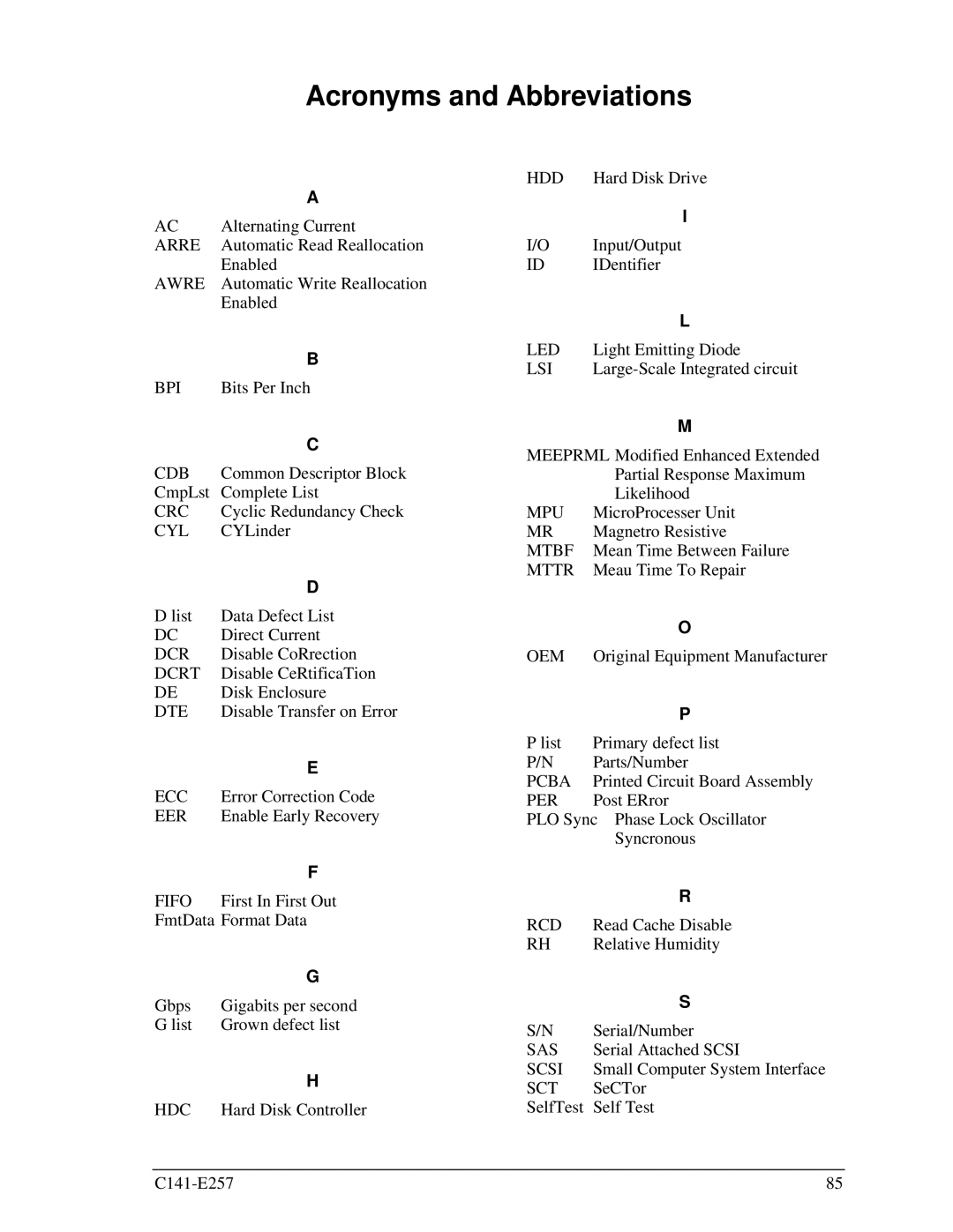 Fujitsu MBB2073RC, MBB2147RC manual Acronyms and Abbreviations 