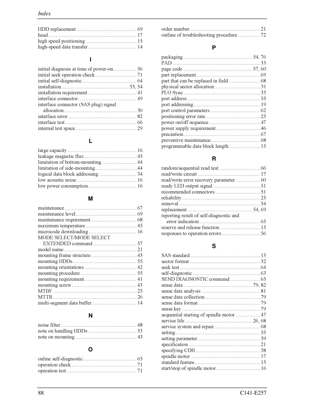 Fujitsu MBB2147RC, MBB2073RC manual Index, Mode SELECT/MODE Select, Mtbf Mttr, Pad 