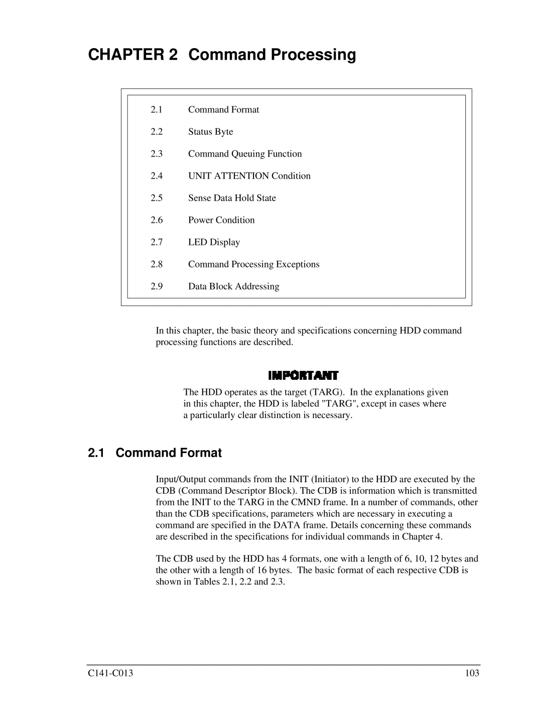 Fujitsu MBA3300RC, MBC2036RC, MBC2073RC, MBA3147RC, MBA3073RC specifications Command Processing, Command Format 