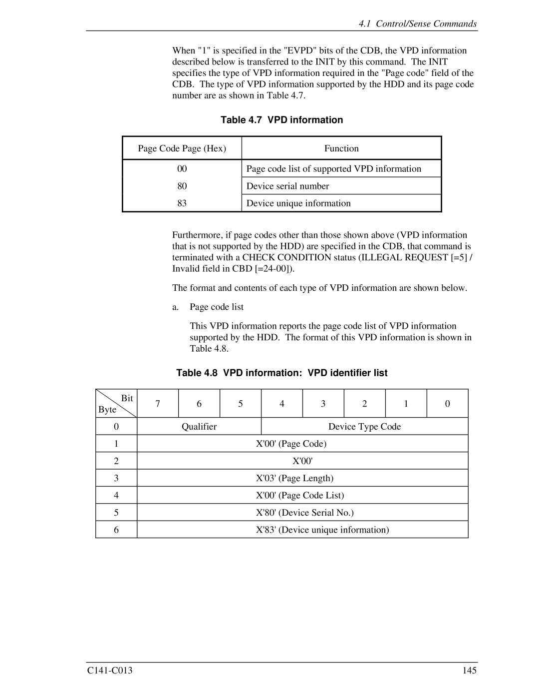 Fujitsu MBA3073RC, MBC2036RC, MBC2073RC, MBA3300RC, MBA3147RC specifications VPD information VPD identifier list 