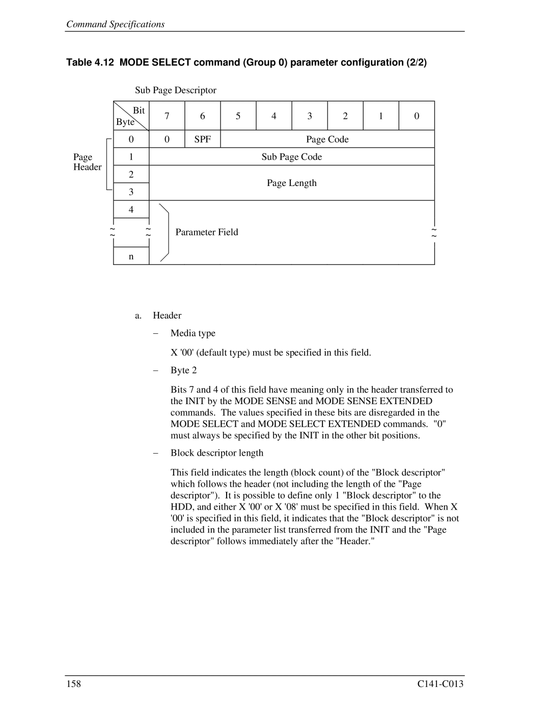 Fujitsu MBA3300RC, MBC2036RC, MBC2073RC, MBA3147RC, MBA3073RC Mode Select command Group 0 parameter configuration 2/2, Spf 