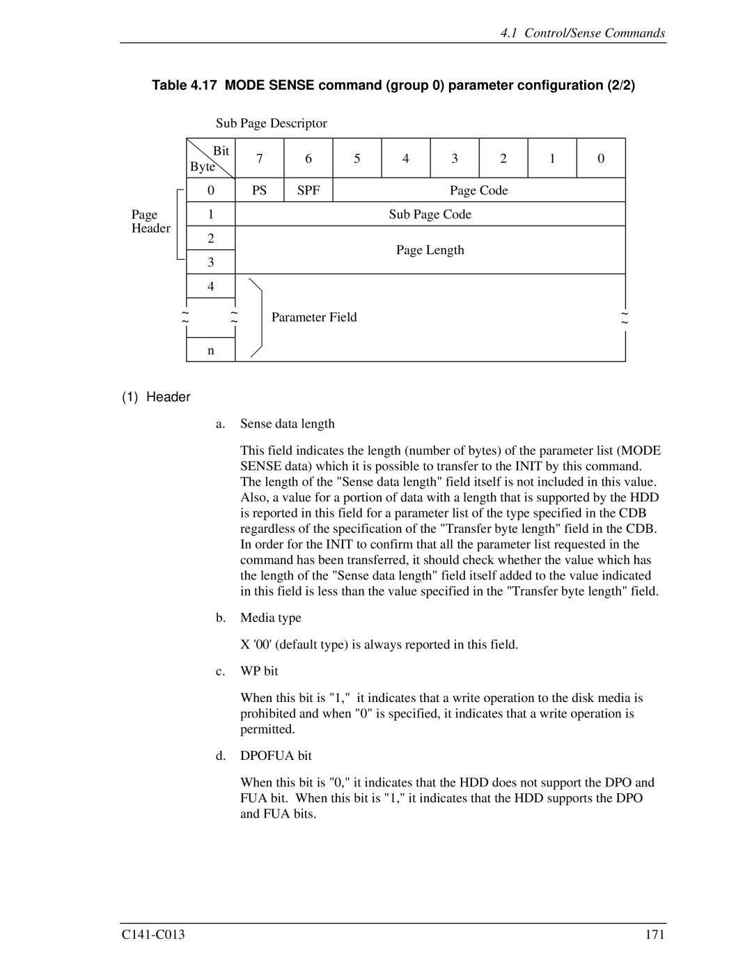 Fujitsu MBC2036RC, MBC2073RC, MBA3300RC, MBA3147RC, MBA3073RC Mode Sense command group 0 parameter configuration 2/2, Header 