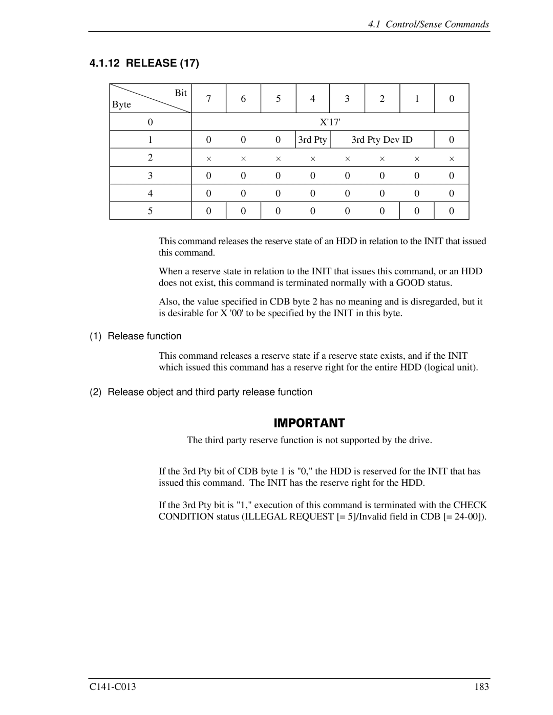 Fujitsu MBA3300RC, MBC2036RC, MBC2073RC, MBA3147RC Release function, Release object and third party release function 