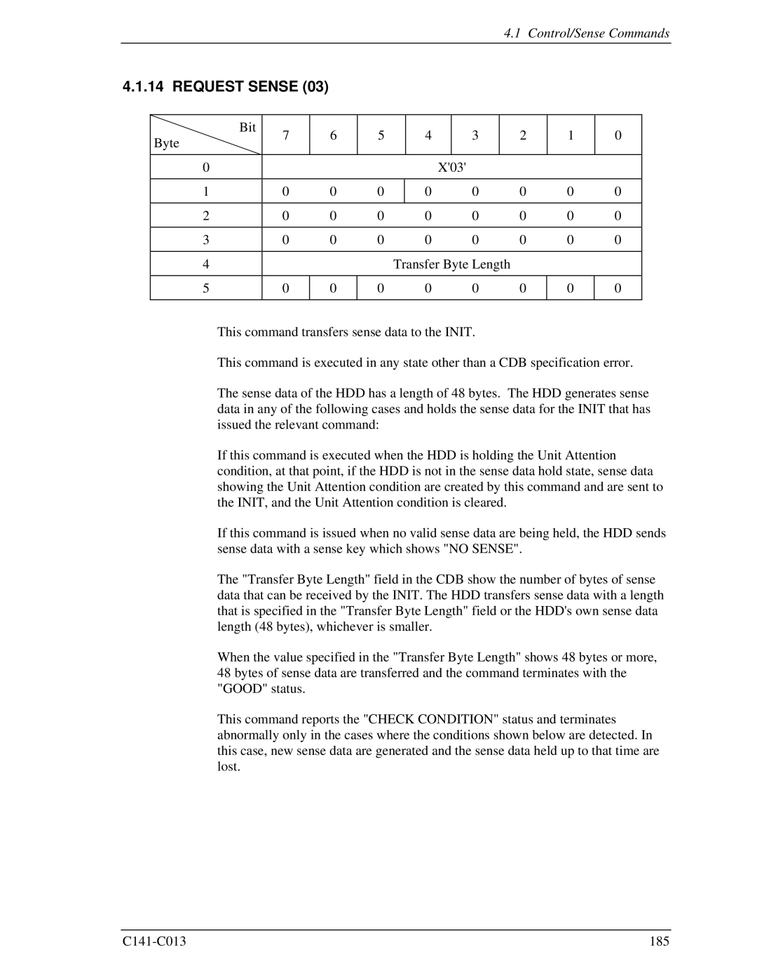 Fujitsu MBA3073RC, MBC2036RC, MBC2073RC, MBA3300RC, MBA3147RC specifications Request Sense 