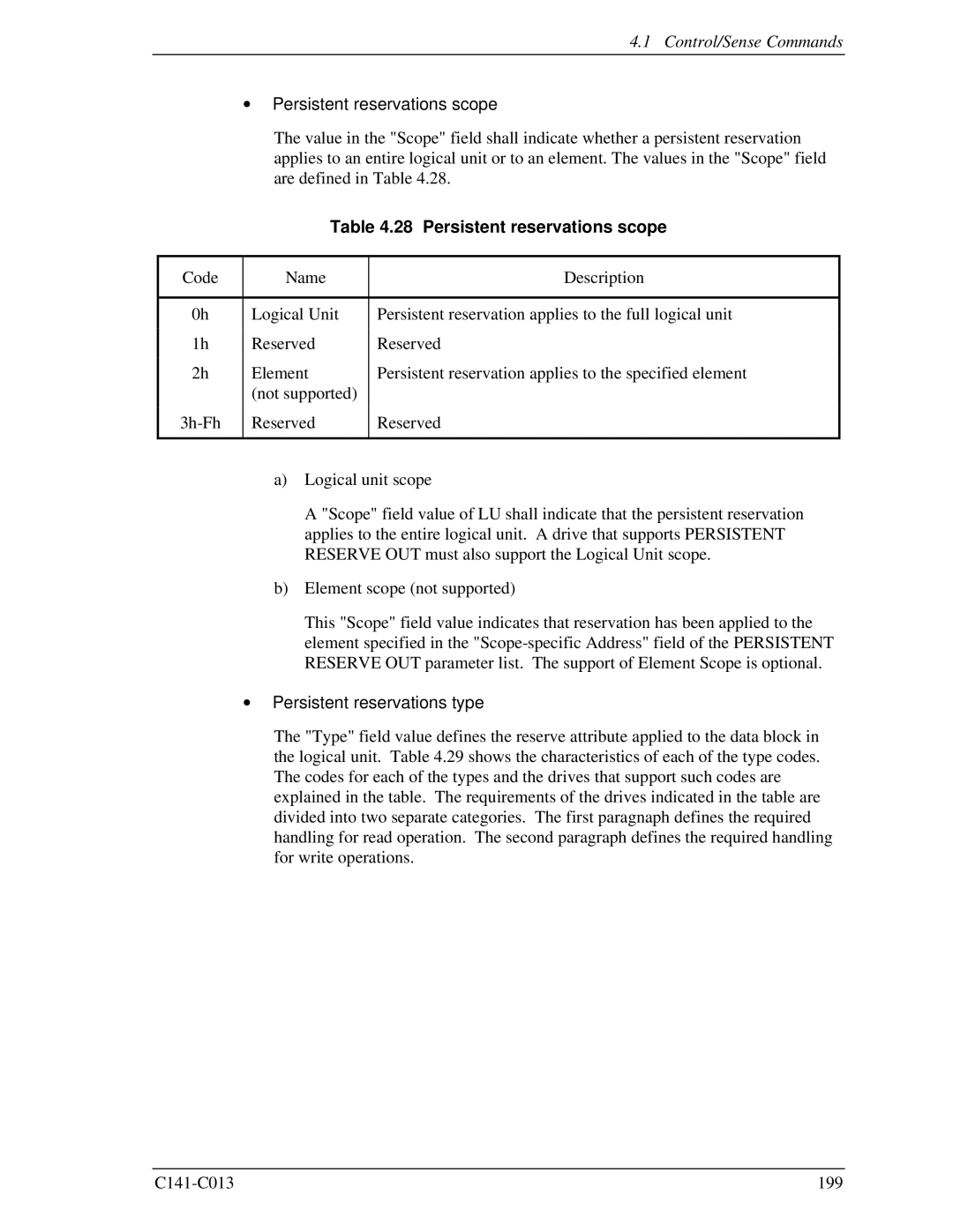 Fujitsu MBA3147RC, MBC2036RC, MBC2073RC, MBA3300RC, MBA3073RC ∙ Persistent reservations scope, ∙ Persistent reservations type 