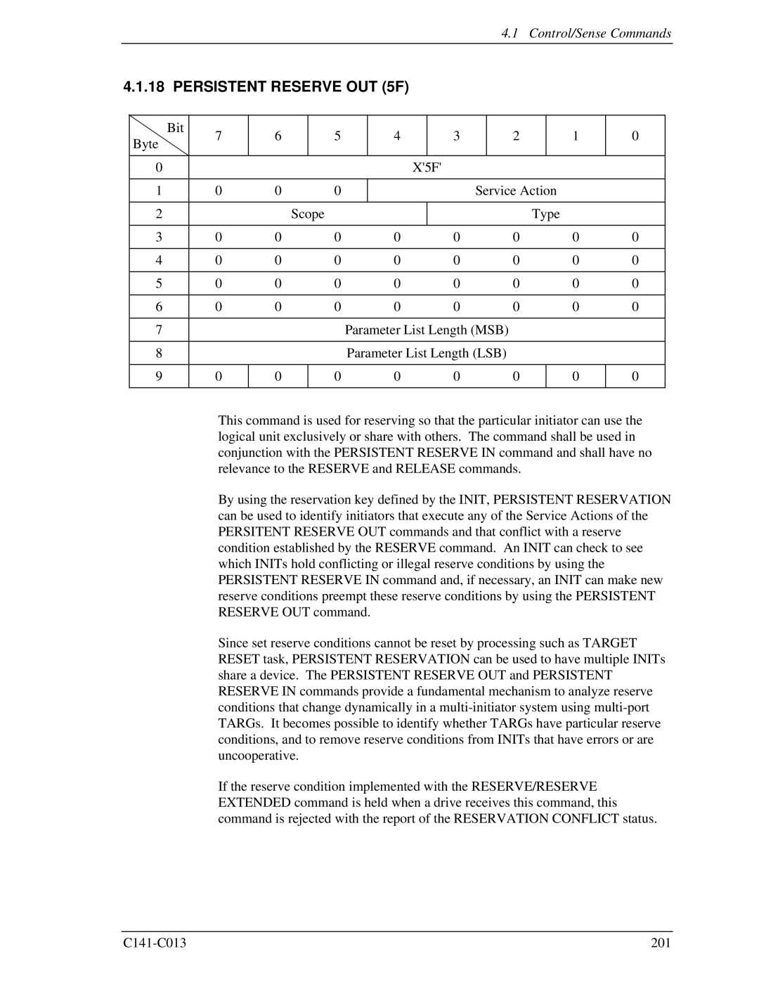 Fujitsu MBC2036RC, MBC2073RC, MBA3300RC, MBA3147RC, MBA3073RC specifications Persistent Reserve OUT 5F 