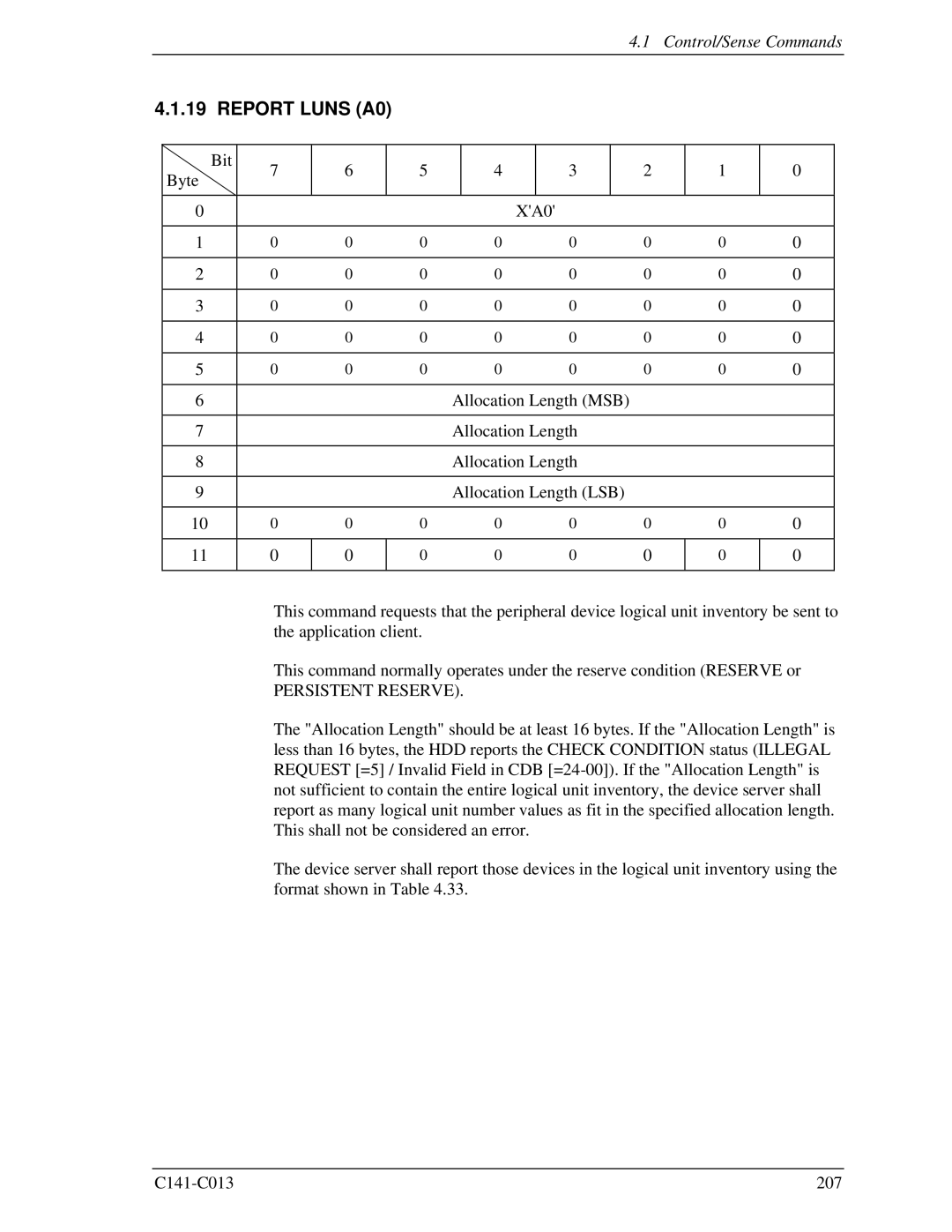 Fujitsu MBC2073RC, MBC2036RC, MBA3300RC, MBA3147RC, MBA3073RC specifications Report Luns A0, Persistent Reserve 