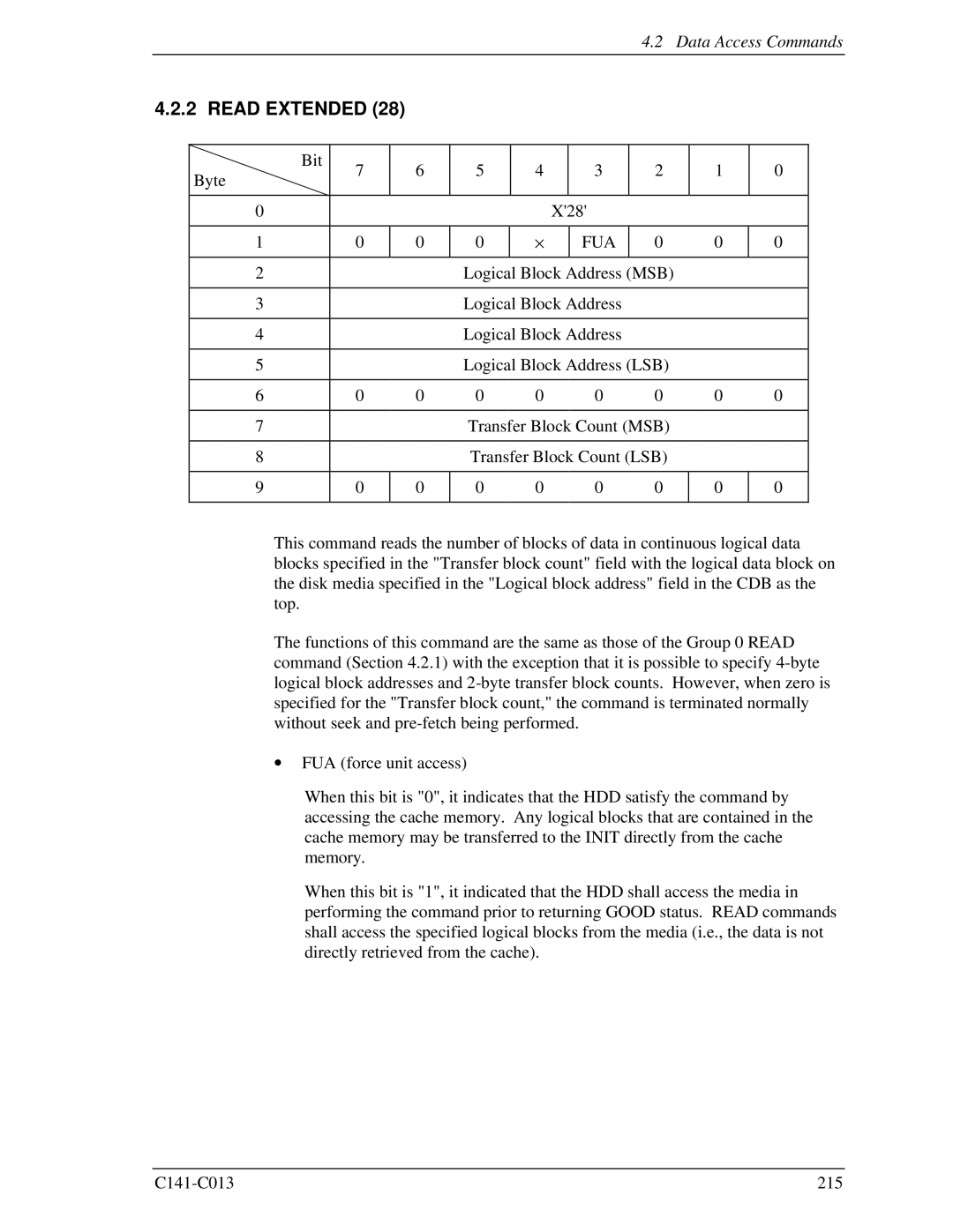 Fujitsu MBA3073RC, MBC2036RC, MBC2073RC, MBA3300RC, MBA3147RC specifications Read Extended, Fua 